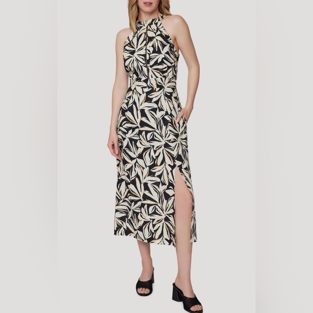 Lost & Wander Genevieve Ladder Stitch Midi Dress in Black-Cream